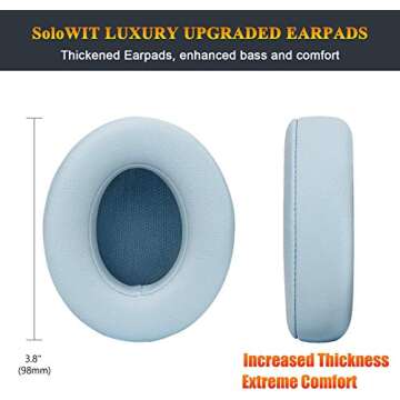 SoloWIT Replacement Ear Pads Cushions for Beats Studio 2 & Studio 3 Wired & Wireless Headphones, Earpads with Soft Protein Leather, Noise Isolation Memory Foam, Added Thickness - Crystal Blue