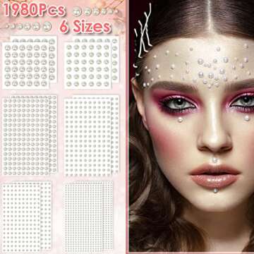 1980Pcs Self Adhesive Pearl Stickers, Shynek Pearls Sticker Gems for Hair, Face, Makeup, Eye, Nail, ...