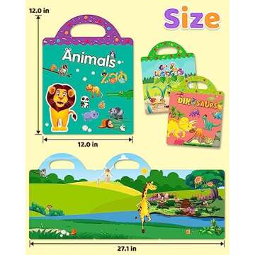 Benresive Reusable Sticker Books for Kids 2-4, Sticker Books for Toddlers 1-3, Toddler Sticker Book Age 2-4, Toddler Travel Toys Activities Crafts Gifts - Animals, Dinosaurs and Insect