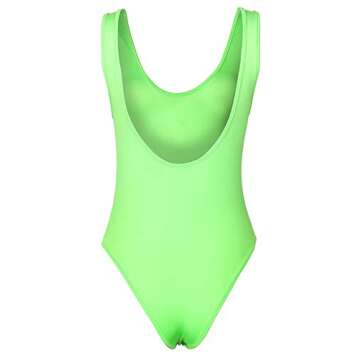Smile Fish Women's 80s Costumes Neon Green Retro Scoop-Neck Thong Bodysuits,S