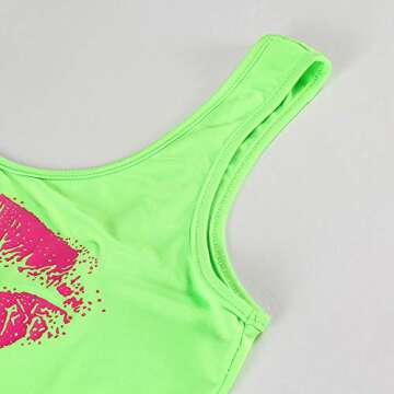Smile Fish Women's 80s Costumes Neon Green Retro Scoop-Neck Thong Bodysuits,S