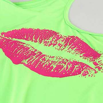 Smile Fish Women's 80s Costumes Neon Green Retro Scoop-Neck Thong Bodysuits,S