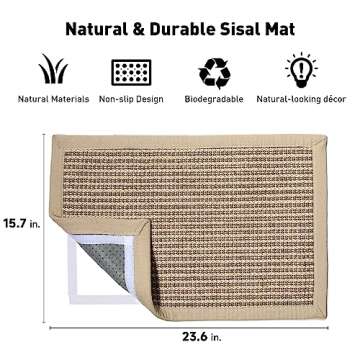 FUKUMARU Cat Scratcher Mat - 23.6x15.7 Inch Sisal Pad for Cats