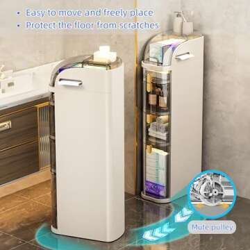 MOSAMNI 2-Tiers Slim Bathroom Storage Cabinet, Narrow Bathroom Storage, Plastic Waterproof Storage O...