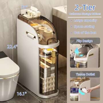 MOSAMNI 2-Tiers Slim Bathroom Storage Cabinet, Narrow Bathroom Storage, Plastic Waterproof Storage Organizer for Small Spaces, Kitchen, Laundry