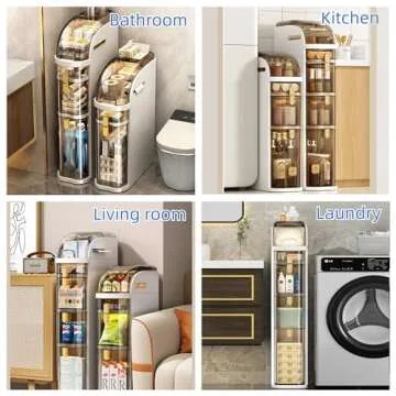 MOSAMNI 2-Tiers Slim Bathroom Storage Cabinet, Narrow Bathroom Storage, Plastic Waterproof Storage Organizer for Small Spaces, Kitchen, Laundry