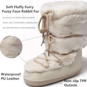 ZHENAIYISHENG Faux Fur Boots for Women - Fuzzy Fluffy Furry Water Resistant Snow Boots for Women - Anti-Slip with Cotton Sponge Lined and TPR Rubber Sole Black White Fur Boots beige 8 9