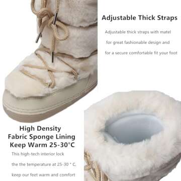ZHENAIYISHENG Faux Fur Boots for Women - Fuzzy Fluffy Furry Water Resistant Snow Boots for Women - Anti-Slip with Cotton Sponge Lined and TPR Rubber Sole Black White Fur Boots beige 8 9