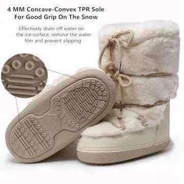 ZHENAIYISHENG Faux Fur Boots for Women - Fuzzy Fluffy Furry Water Resistant Snow Boots for Women - Anti-Slip with Cotton Sponge Lined and TPR Rubber Sole Black White Fur Boots beige 8 9