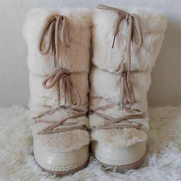 ZHENAIYISHENG Faux Fur Boots for Women - Fuzzy Fluffy Furry Water Resistant Snow Boots for Women - Anti-Slip with Cotton Sponge Lined and TPR Rubber Sole Black White Fur Boots beige 8 9