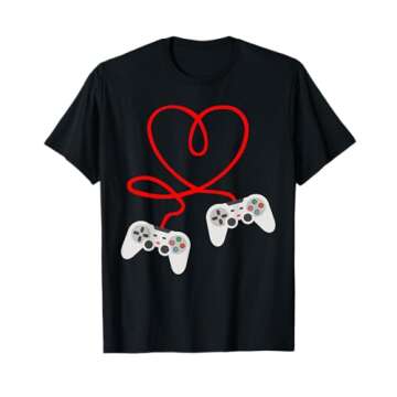 Unique Video Gamer Valentine's Day T-Shirt Featuring Heart with Controllers