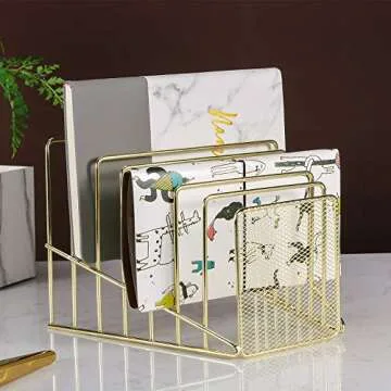 Simmer Stone Incline File Sorter, 7 Slot Magazine Holder for Letter, Document, Folder and Book, Meta...