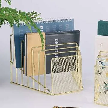 Stylish Simmer Stone Incline File Sorter - 7 Slot Gold Organizer