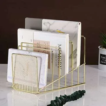 Stylish Simmer Stone Incline File Sorter - 7 Slot Gold Organizer