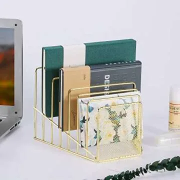 Stylish Simmer Stone Incline File Sorter - 7 Slot Gold Organizer
