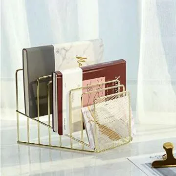 Stylish Simmer Stone Incline File Sorter - 7 Slot Gold Organizer