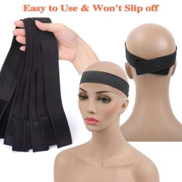 Cadeya Elastic Bands for Wig, 8 Pcs Lace Melting Bands for Keeping Wigs in Place, Edge Scarf/Edge Wrap to Lay Edges Adjustable Wig Headband with Velcr, Non Slp, Thick Comfortable Durable