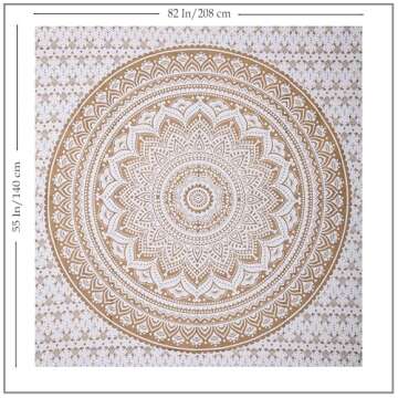 THE ART BOX Handmade Indian hippie Bohemian Psychedelic Ombre Mandala Wall hanging College Dorm Beach Throws Table Cloth Bedding Tapestry Golden, Twin(55x82Inches)