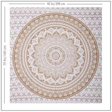 THE ART BOX Handmade Indian hippie Bohemian Psychedelic Ombre Mandala Wall hanging College Dorm Beach Throws Table Cloth Bedding Tapestry Golden, Twin(55x82Inches)