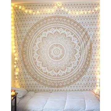 THE ART BOX Handmade Indian hippie Bohemian Psychedelic Ombre Mandala Wall hanging College Dorm Beach Throws Table Cloth Bedding Tapestry Golden, Twin(55x82Inches)