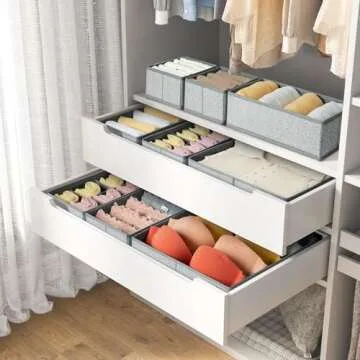 DIMJ 6 Pack Drawer Organizer for Clothes, Sock Bra Underwear Drawer Organizer, Foldable Fabric Drawer Organizer Bins, Dresser Drawer Dividers for Clothing Scarves Belt Tie, Grey