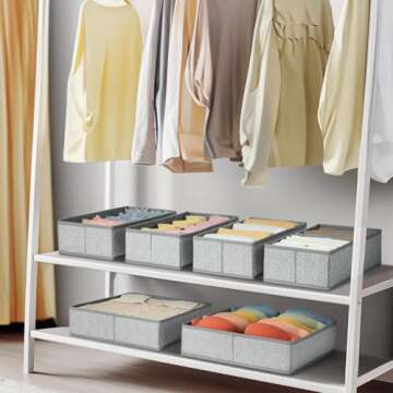 DIMJ 6 Pack Drawer Organizer for Clothes, Sock Bra Underwear Drawer Organizer, Foldable Fabric Drawer Organizer Bins, Dresser Drawer Dividers for Clothing Scarves Belt Tie, Grey