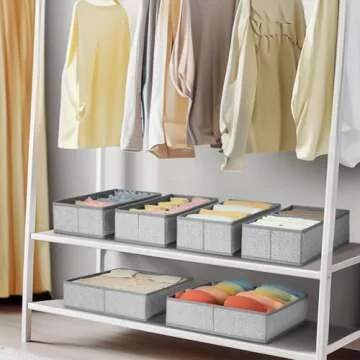 DIMJ 6 Pack Drawer Organizer for Clothes, Sock Bra Underwear Drawer Organizer, Foldable Fabric Drawer Organizer Bins, Dresser Drawer Dividers for Clothing Scarves Belt Tie, Grey