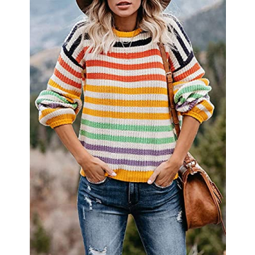 ZESICA Women's Cozy Striped Knit Sweater for All