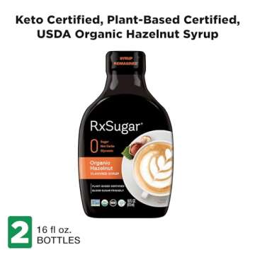 RxSugar Organic Hazelnut Syrup 2-Pack | Diabetes-Safe Natural Sugar | Keto Certified | Non-GMO Project Verified | Gluten-Free Certified