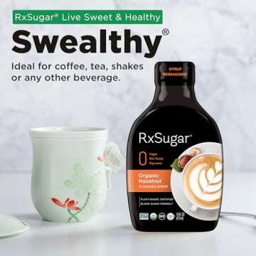 RxSugar Organic Hazelnut Syrup 2-Pack | Diabetes-Safe Natural Sugar | Keto Certified | Non-GMO Project Verified | Gluten-Free Certified