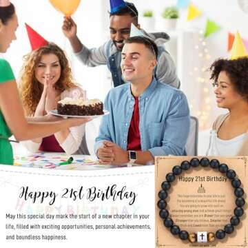 21st Birthday Gifts for Him, 21st Birthday Decorations for Him Mens Gifts Cross Bracelet Cool 21 Yea...