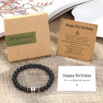 21st Birthday Gifts for Him, 21st Birthday Decorations for Him Mens Gifts Cross Bracelet Cool 21 Year Old Birthday Gifts for Men Boys Son Grandson Nephew Brother Boyfriend Male Guys Stuff
