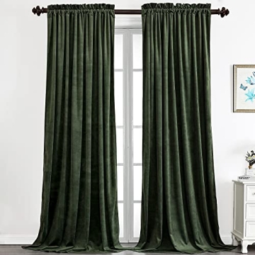 Luxurious Benedeco Blackout Green Velvet Curtains - Elegant Window Drapes 52 x 108 inches Set of 2