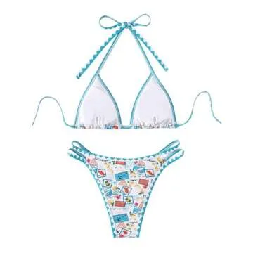 Verdusa Women's Halter High Cut Bikini Set Two Pieces Bathing Suit Blue White X-Large