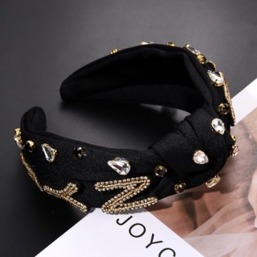 Happy New Year Headband for Women New Year’s Eve Accessories Gold Beaded NYE NEW YEAR Knotted Headband Holiday Rhinestone Jeweled Top Knot Headband New Year Party Headwear Gifts (NYE 1)