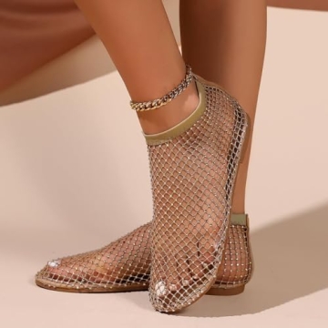 Ultra Comfortable Shiny Mesh Flats for Women in Khaki