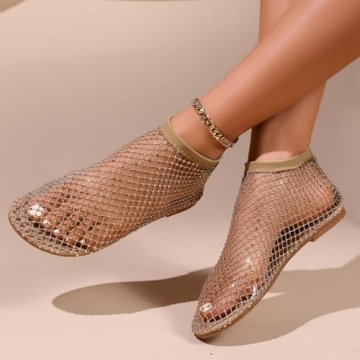 Ultra Comfortable Shiny Mesh Flats for Women in Khaki