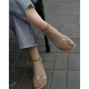 Ultra Comfortable Shiny Mesh Flats for Women in Khaki