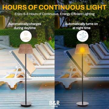 B&R Lighting Solar Outdoor Floor Lamp with Table - Cordless Outdoor Floor Lamp - Patio, Porch, Garden - Rattan Wicker Lights for Outside - Waterproof, Rechargeable, Weatherproof