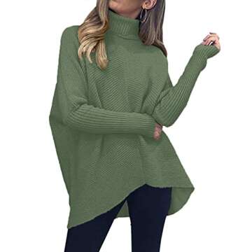 ANRABESS Women's Turtle Neck Batwing Sleeve Oversized Pullover Sweater Solid Color Knit Casual