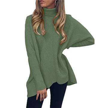 ANRABESS Women's Turtle Neck Batwing Sleeve Oversized Pullover Sweater Solid Color Knit Casual