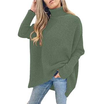 ANRABESS Women's Turtle Neck Batwing Sleeve Oversized Pullover Sweater Solid Color Knit Casual