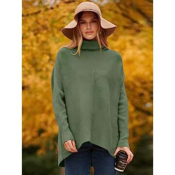 ANRABESS Women's Turtle Neck Batwing Sleeve Oversized Pullover Sweater Solid Color Knit Casual