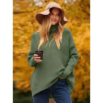 ANRABESS Women's Turtle Neck Batwing Sleeve Oversized Pullover Sweater Solid Color Knit Casual