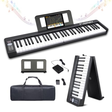FVEREY Foldable Piano Keyboard, 61 Keys Semi Weighted Electric Keyboard, Portable Travel Piano Digit...