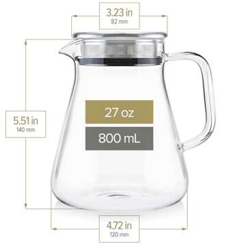 Teabloom One-Touch Tea Maker, 2-in-1 Teapot and Kettle with Stainless Steel Filter Lid for Loose Tea – Stain-free Borosilicate Glass Teapot (27 Oz) – Tea Connoisseur's Choice