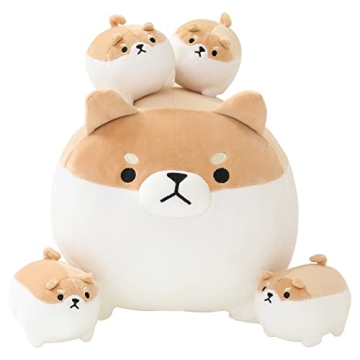Cute SQEQE Shiba Inu Plush Toy with 4 Baby Plushies