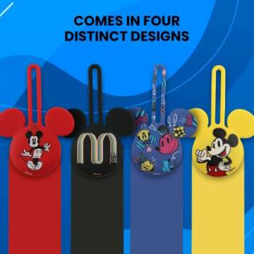 Disney Mickey Mouse Ears 4-Pack Silicone Airtag Holder Case- 4 Airtag Keychain Holder Included- Mick...