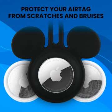 Disney Mickey Mouse Ears 4-Pack Silicone Airtag Holder Case- 4 Airtag Keychain Holder Included- Mickey Mouse Airtag Loop with 4 Designs- Keychain Accessories for Apple Airtag- Airtag Case 4 Pack