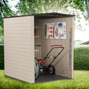 Rubbermaid Large Vertical Resin Outdoor Storage Shed With Floor (6.2 x 4.6 Ft), Weather Resistant, B...